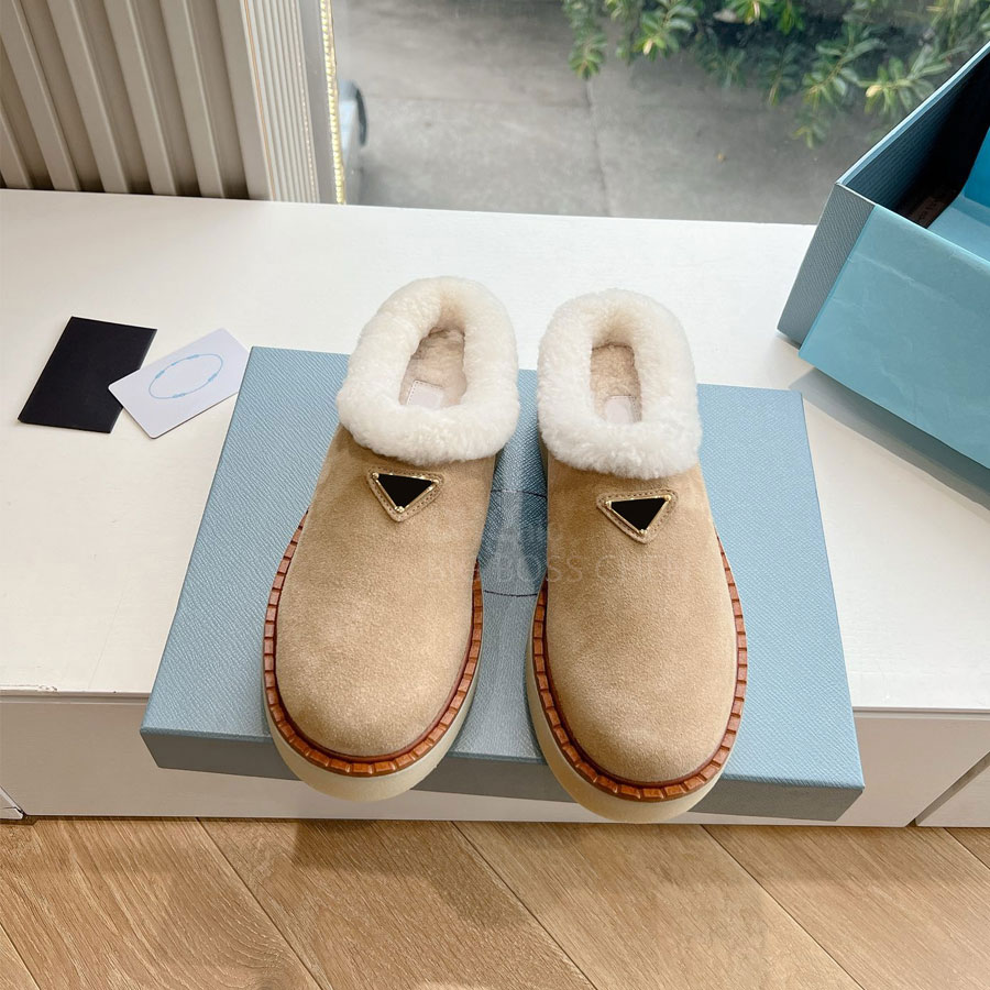 Top Quality Fashion Suede Platform Fur Fluffy Furry Slip On Warm Wool Snow Shearg Loafers Designer Winter Shoes With Box Factory