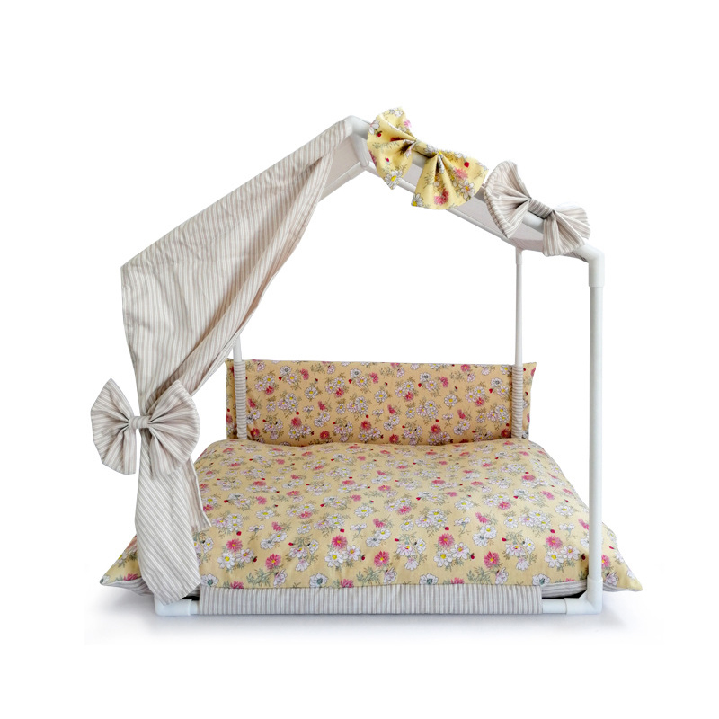 Bows Plaid Assembly Home A Dog Pink Beige Summer Coog Pet House Kennel With Cushion Mat Bed For Little Small Animal Goods