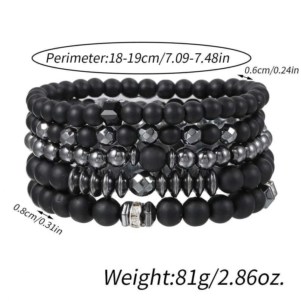 5-piece/set couple matte bracelet fashionable natural stone multi-layer bead charm bracelet W240913