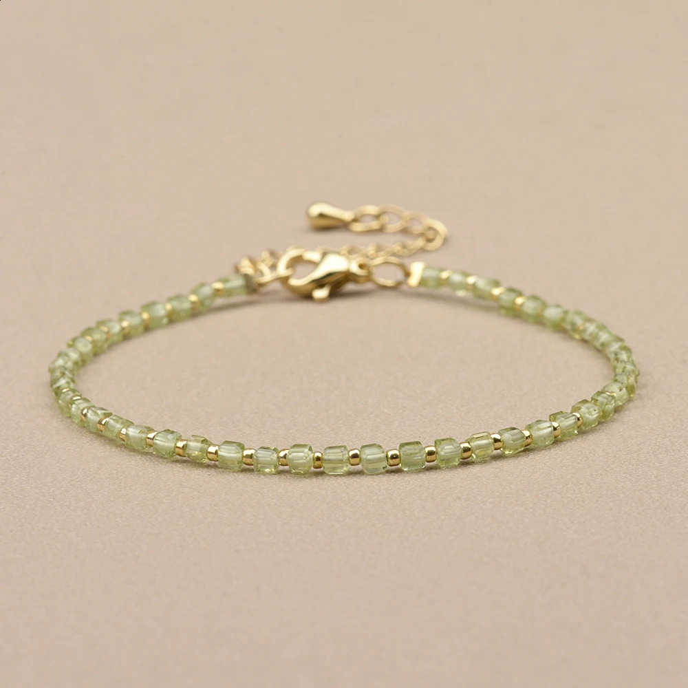 2MM Simple Natural Stone Faceted Cubes and Seed Beads Bracelet with Brass Clasp for Daily Wear Birthday Gift Women Jewelry 240906