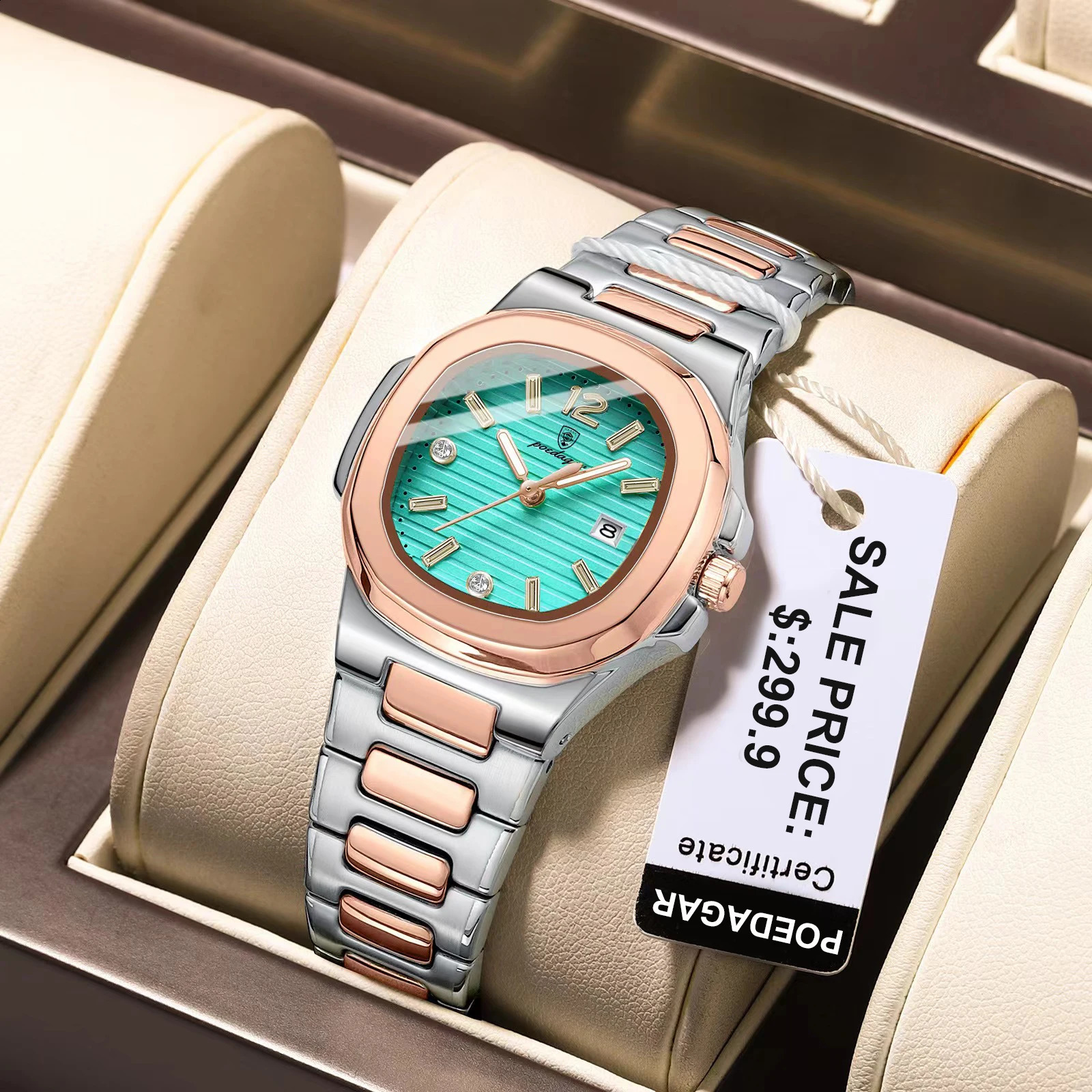 Poedagar y Womens Watch Square Quartz Luminous Waterproof Date Dress Clock relojbox 240911
