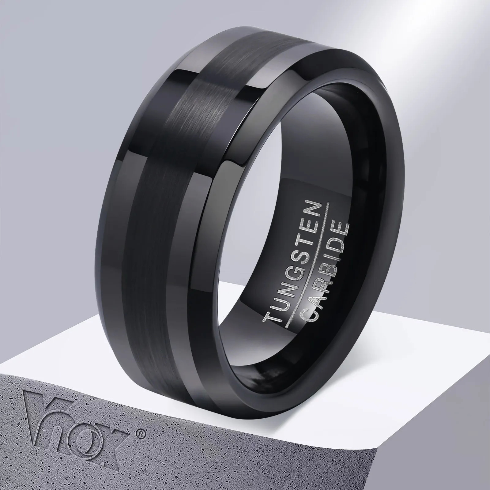 Vnox 8mm mens tungsten wedding ring scratch resistant metal ring black silver solid color mens wedding ring 240912