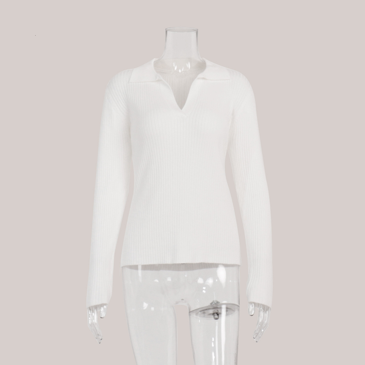 POLO collar knitted 2024 autumn and winter temperament commuting slim fit pit stripe base pullover sweater for women