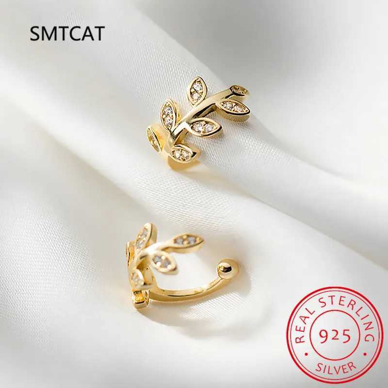 Real 925 Sterling Silver Sweet Leaves CZ Ear Cuff Clip on Earrings For Women Wedding Party Earings Jewelry DB1223X240913