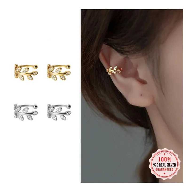 Real 925 Sterling Silver Sweet Leaves CZ Ear Cuff Clip on Earrings For Women Wedding Party Earings Jewelry DB1223X240913
