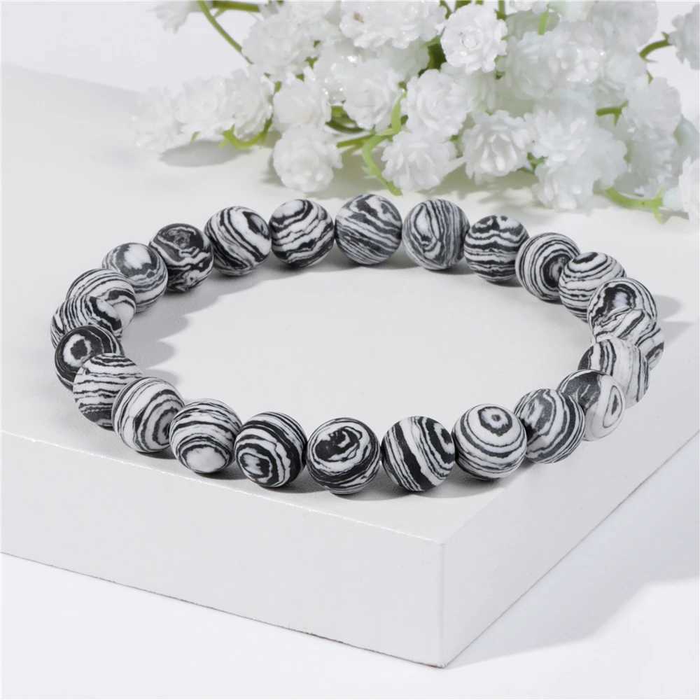 8mm black and white natural stone bracelet handmade matte protein stone bead bracelet energy yoga mens bracelet mens jewelry gift W240913