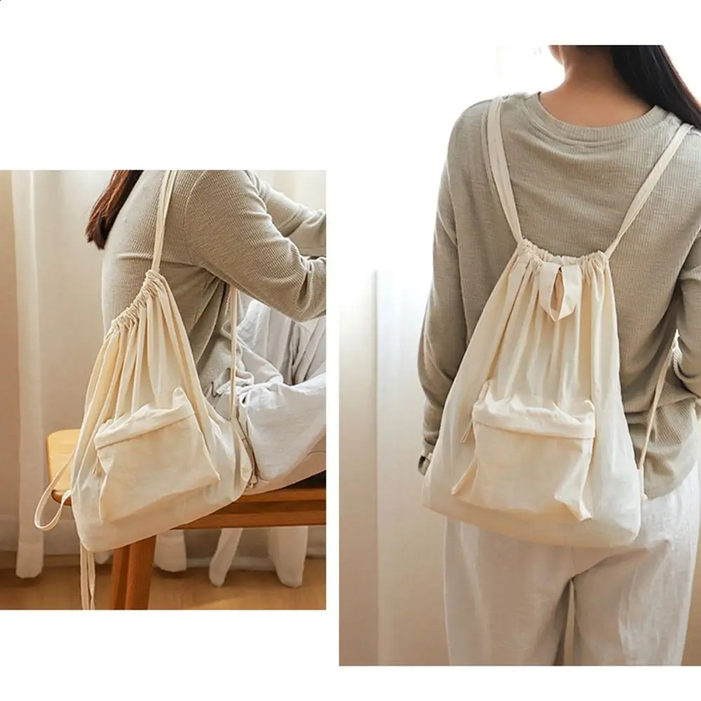 Korean Style Drawstring Backpack Commute Portable Type Nylon Backpack Niche Large Capacity Fabric Shoulder Bag 240912