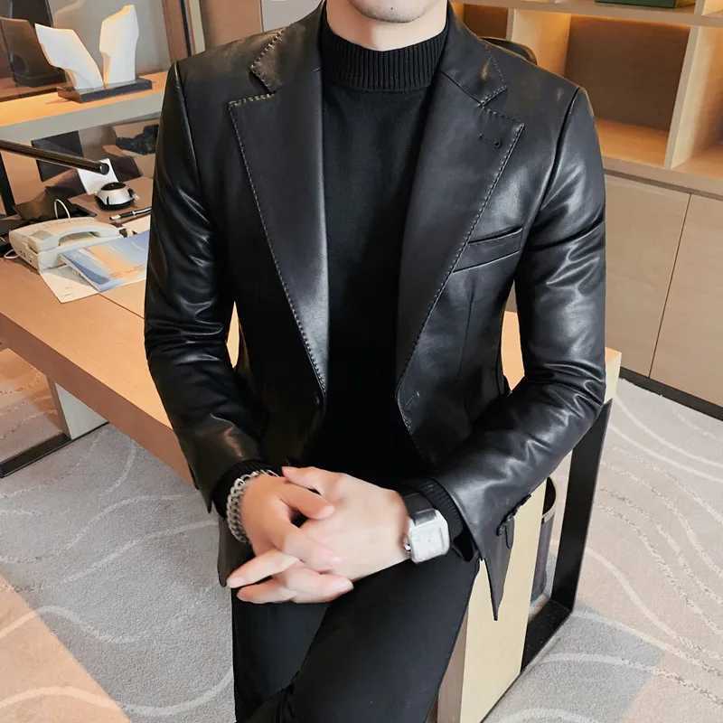 Brand Clothing Men Spring Blazers High Quality Casual Leather Jacket/Male Slim Fit Fashion Leather Suit Coat Plus Size S-3XLX240913