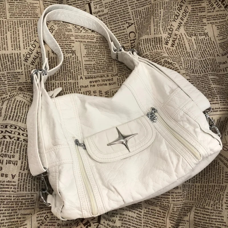 Soft Leather Versatile Large Capacity Tote Bag Star Classic Shoulder Bags Y2k Korean Casual Crossbody Bag Versatile Student Bags 240926