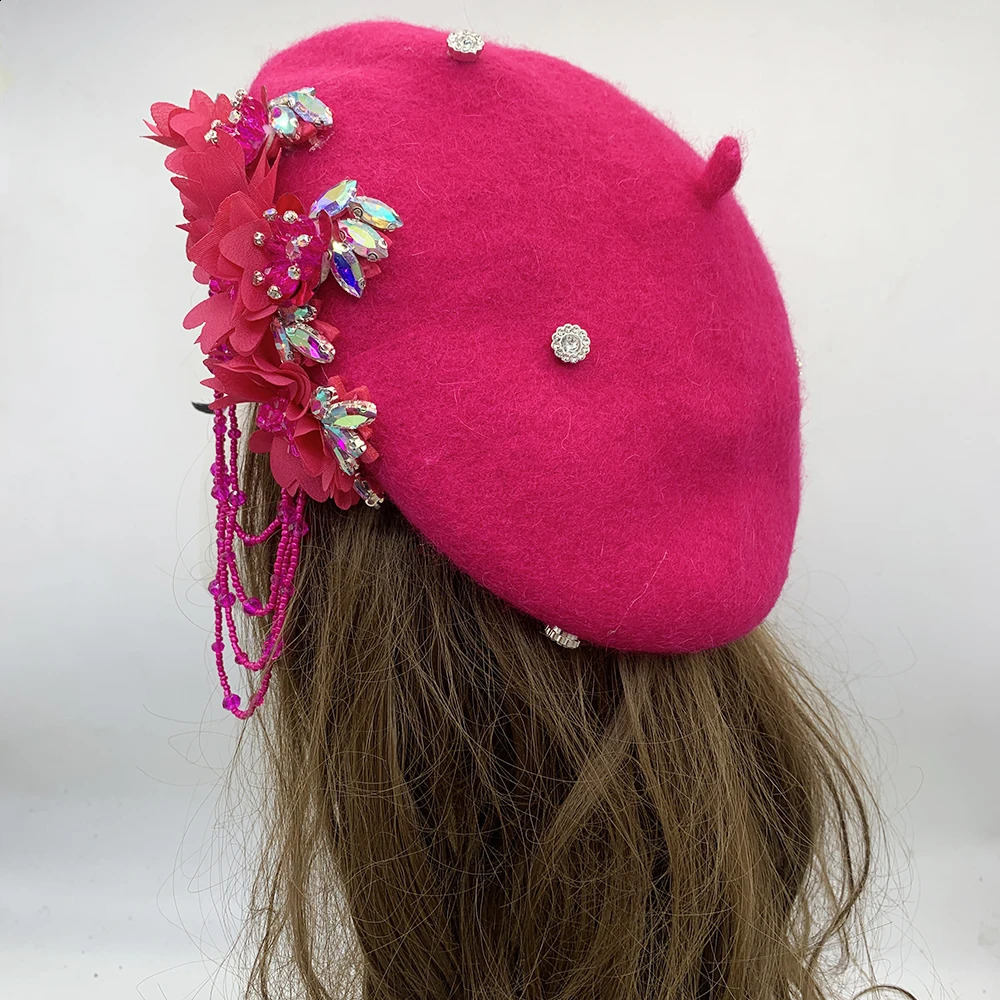 Winter Fashion Womens Beret Tassel Flower Hat African Womens Headbag Winter Hat 240912