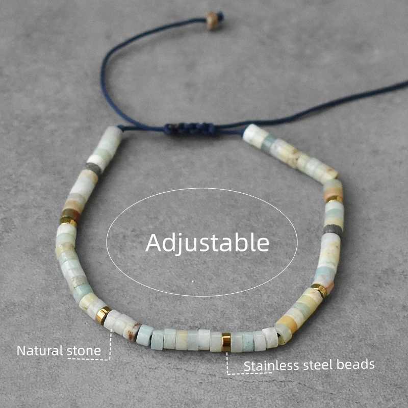 Natural stone bead woven bracelet small Labrador agate bracelet mens handmade yoga bracelet adjustable jewelry W240913