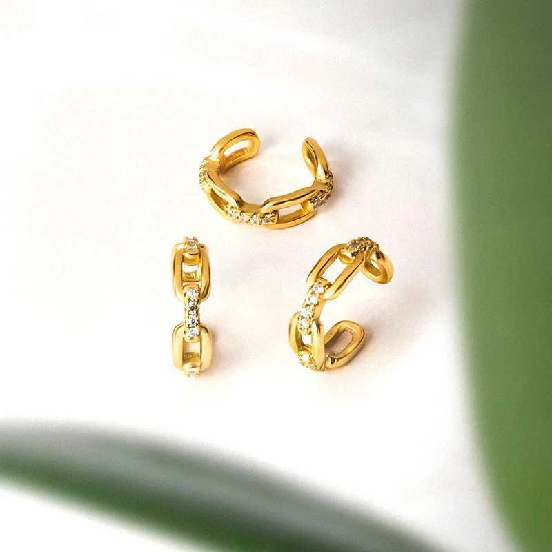 1PC Plated 24K Gold/925 Silver Ear Cuff For Women Charming Zircon Ear Clips Earrings No Piercing JewelryX240913
