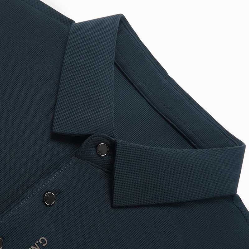 New mens long sleeved polo shirt for autumn 2024 business casual slim fit elastic top fashion classic solid color mens brand T-shirt W250414