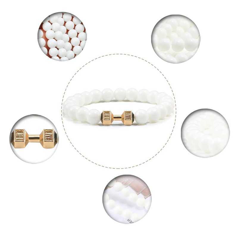 3 pure white ripple natural stone bracelets suitable for female charm beads handmade for men elastic rope bracelets dumbbell bracelets W240913