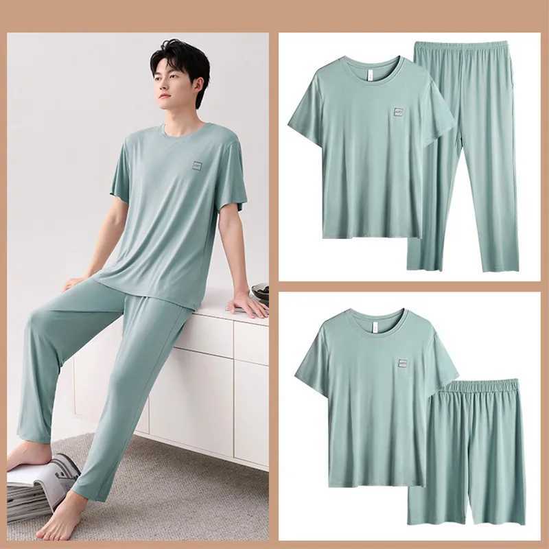 Mens Three-Piece Pajamas Summer Thin Modal Homewear Short-Sleeved Shorts Trousers Ice Silk Cool Feeling Pajamas Homewear Set Y240913