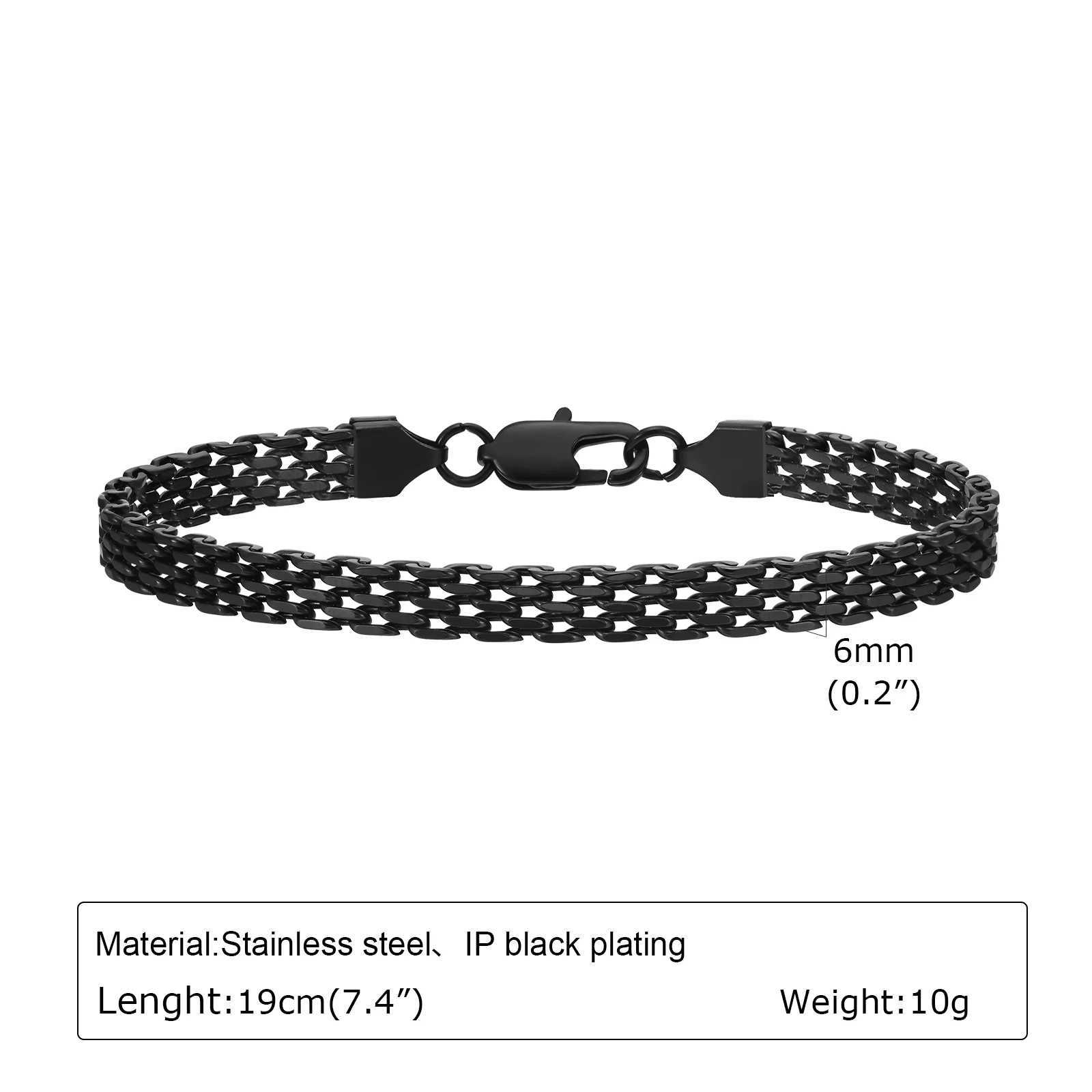 Vnox Lightweight 6mm Unisex Chain Bracelets Black Gold Color Mesh Links Chain Wristband for Women Men Dainty Simple JewelryX240913