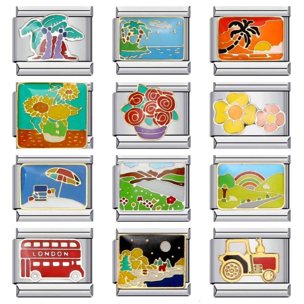 New Leisure Vacation Titanium Welding Enamel DIY Bead Bracelet Fashion Personalized Strap Chain Italian Charm Links Stainless Steel Fit 9Mm Jewelry Ma