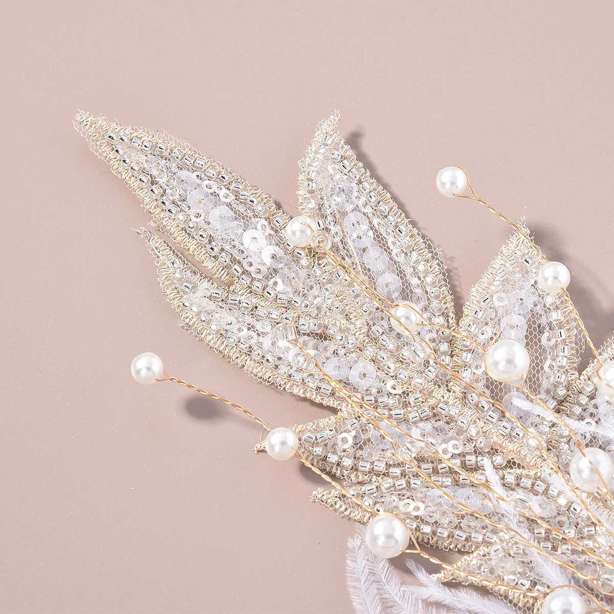 Feather Hair Clips Tiaras Bride Hair Jewelry For Women Crystal Pearl Hairpin 2022 New Fashion Barrettes Lady Wedding HeadpieceX240913