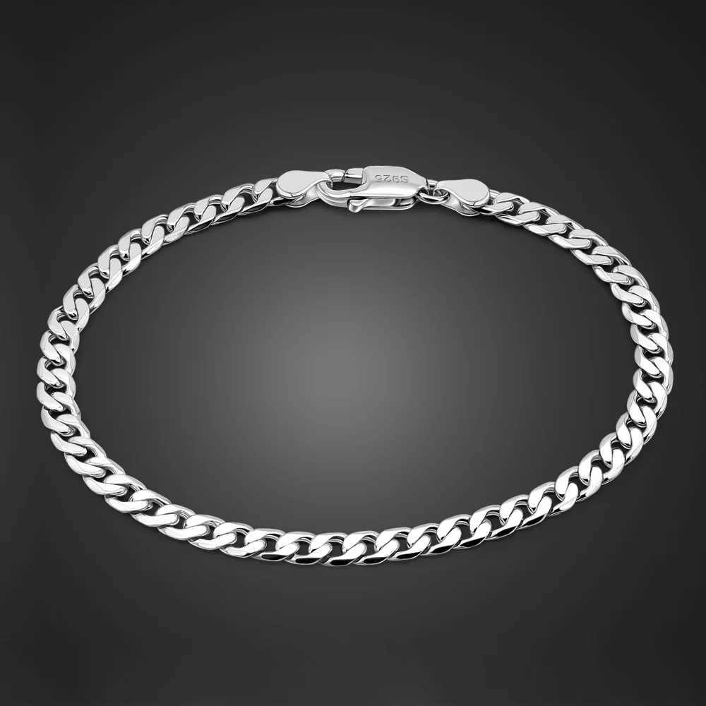 Punk Simple 925 Sterling Silver Bracelet Minimalism Link Flat Chain Bracelets Silver 3mm 4mm Bracelet Bangle Couple JewelryX240913