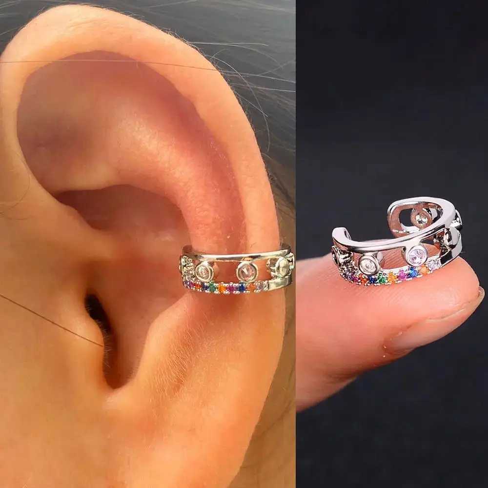 1Piece Crystal Multi-layer Ear Cuff Rainbow Zircon Non-Piercing Fake Cartilage Clips on Earrings for Women Wedding Party JewelryX240913
