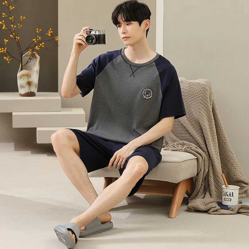 2023 New Mens Nightwear Summer Thin Soft Homewear Youth Boy Short Sleeping Top Pant Pajamas Set Male Sleepwear Big Size Y240913