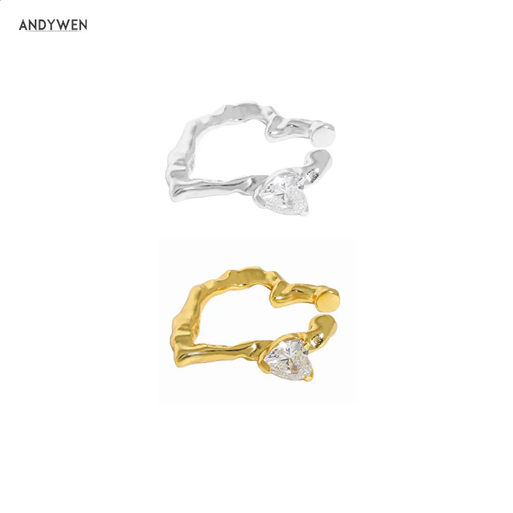 ANDYWEN 925 sterling silver zircon earrings with perforated cuffs and ear muffs womens perforated pendants jewelry gifts 240913