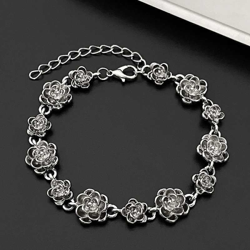 Vintage carved rose chain bracelet womens geometric handmade link adjustable bracelet wedding party jewelry W240913