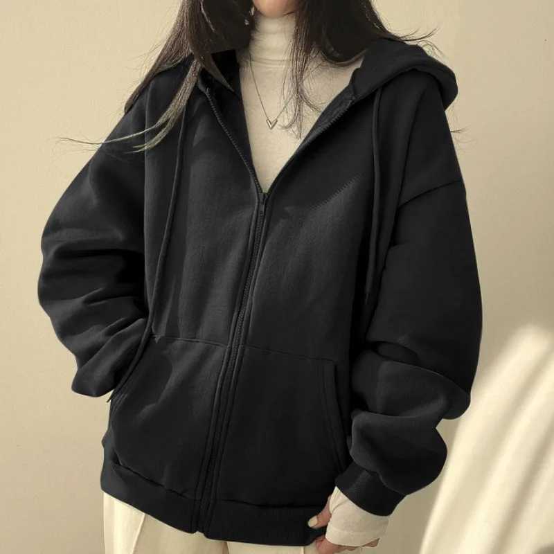 Women Harajuku Zip Up Hoodie Sweatshirts Vintage Long Sleeve Oversized Hoodies Autumn Korean Pocket Drawstring Streetwear M240912