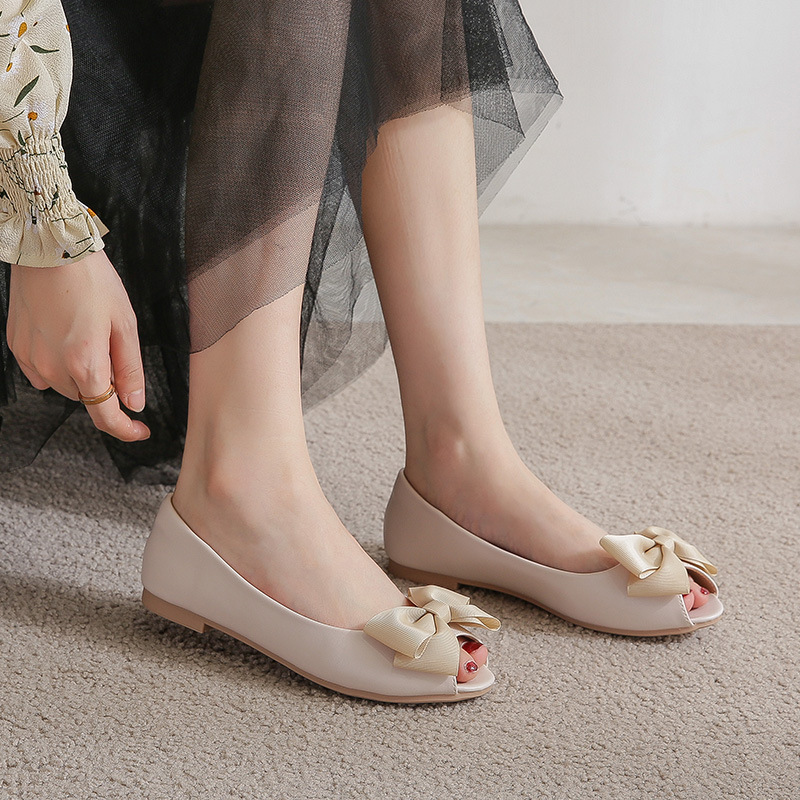 Flats: Ribbon Bow Soft Leather Peep Toe Ballet Moccasins, Slip-On Loafers for Women, Plus Size Available 4