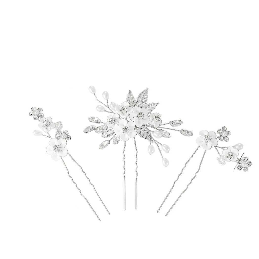 3pcs Floral Pearl Beaded Hair Stick Crystal Hair Bridal Hairpins Accessories Hairpins Pearl Hair Ornament Rhinestone HairpinsX240913