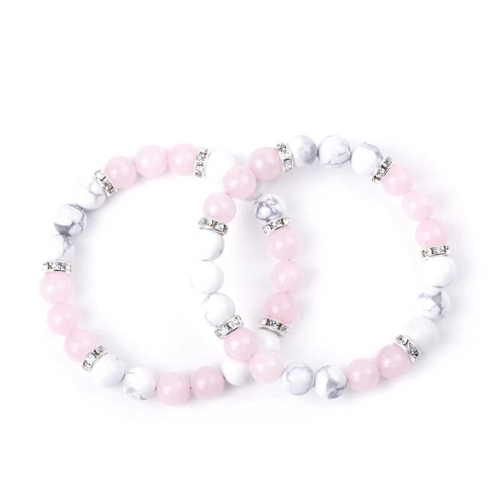 Fashionable womens natural quartz bracelet 8mm round white Holite turquoise pink crystal bracelet W240913