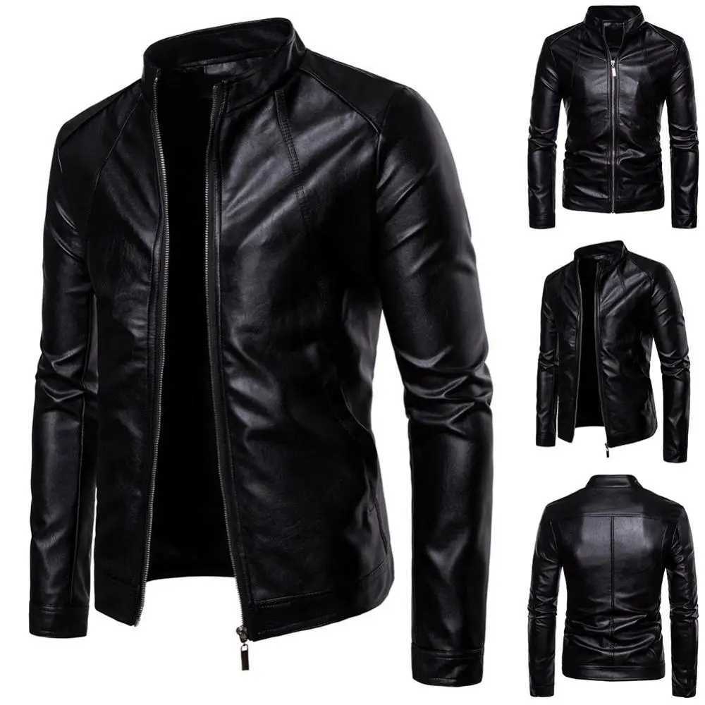 Windproof Solid Color Jacket Winter Jacket Mens Slim Fashion Motorcycle Winter Jackets chaqueta hombre Black Leather kurtka skoX240913