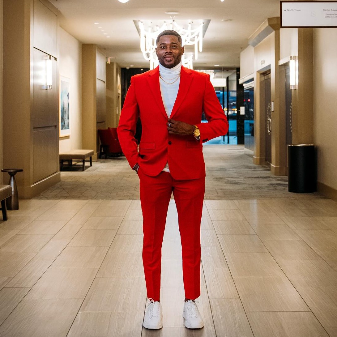 Slim Red Fit Mens Suits Notched Lapel Party Blazers Pieces Sets Wedding Tuxedos Plus Size Prom Suit With Jacket And Pants