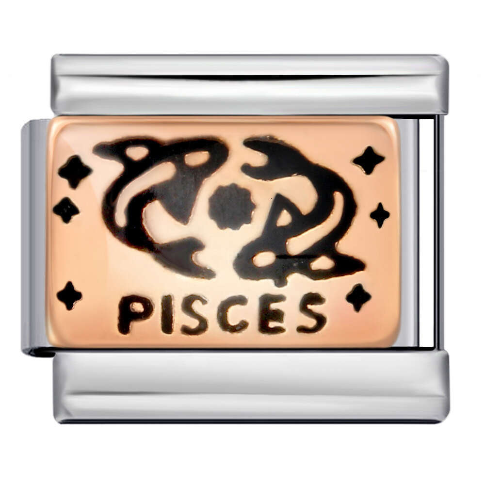 12 Constellation Stainless Steel Gold Plated Enamel Pattern DIY Bracelet Accessories Italian Charm Links Stainless Steel Fit 9mm Bracelet Jewelry DIY 