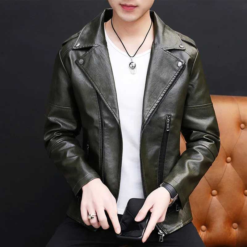 Mens Leather Jacket New Coat Korean Version Trend Slim Handsome Youth Spring and Autumn Motorcycle Casual Jacket ClipX240913