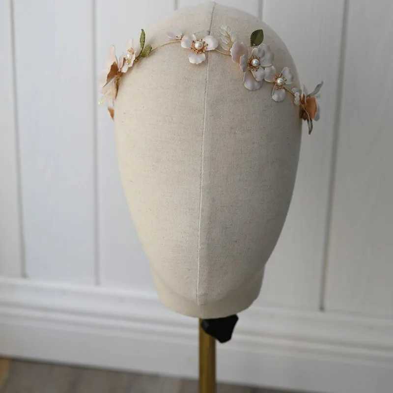 SLBRIDAL Handmade Ins Style Alloy Green Leaf Crystal Rhinestone Pearls Bridal Headband Wedding Headdress Hair Accessories WomenX240913