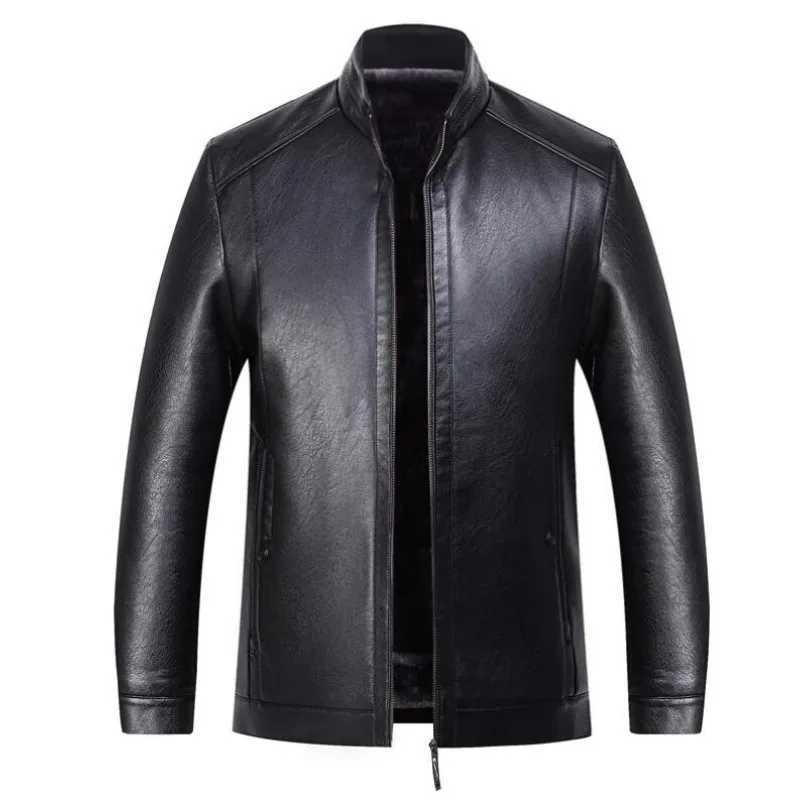 Men Leather Jacket Mens Stand-up Collar Business Casual Fur One-piece Mens Super Soft SE Plush Liner Warm JacketX240913