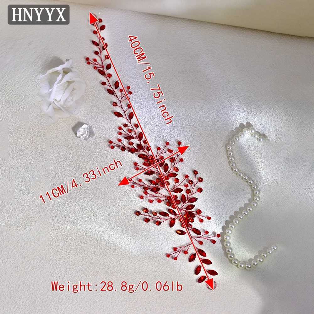 HNYYX Bridal Wedding Hair Accessories Red Rhinestone Headpieces Leaf Shaped Hair Vine Ladies Girls Holiday Tiara Gift A225X240913
