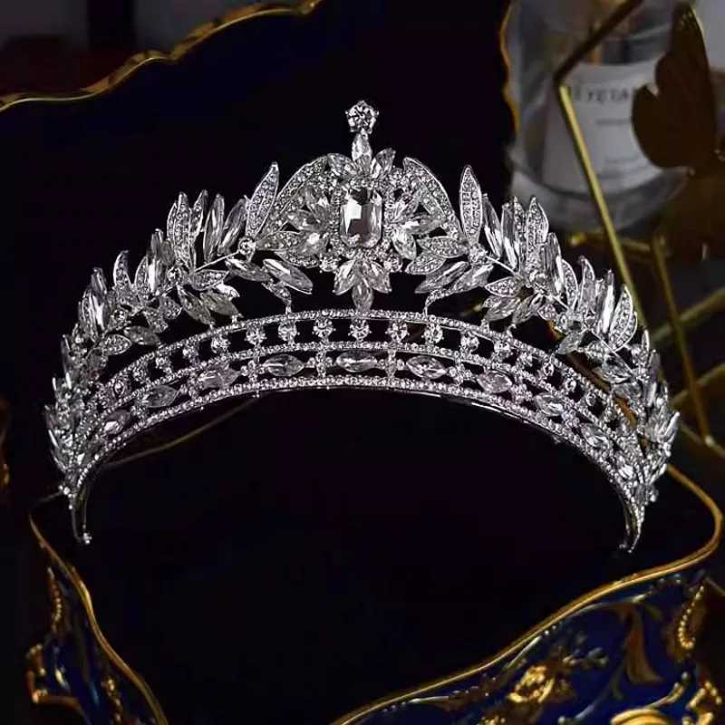 Luxury Royal Queen Crystal Leaf Wedding Crown for Women Rhinestone Diadem Banquet Tiaras Party Costume Hair Jewelry AccessoriesX240913