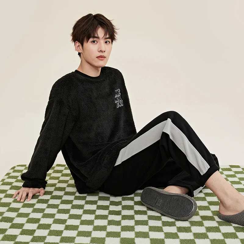 Semir Couple Pajamas Suit Men Autumn And Winter Thick Plus Velvet Cationic Fleece Lapel Cardigan Lace Home Pajamas For Man Y240913