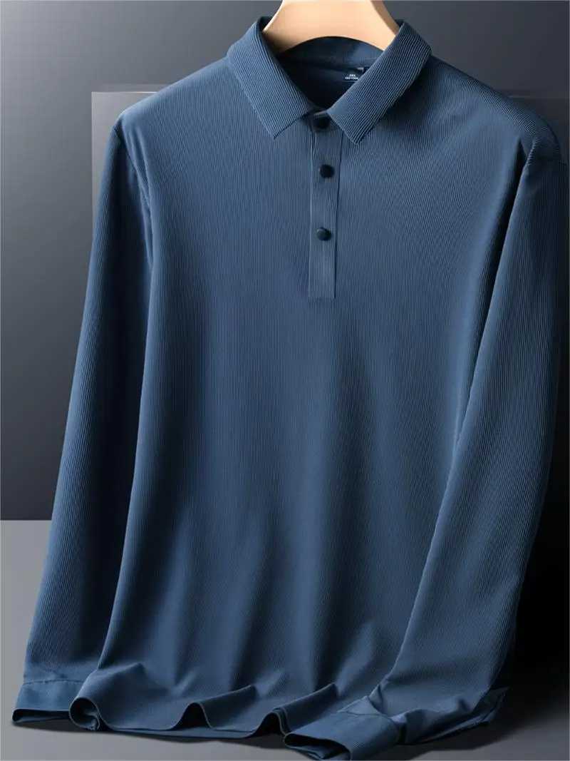 New large 8XL 7XL long sleeved polo shirt mens khaki red blue gray T-shirt breathable ice fast drying nylon polo mens golf T-shirt W240913