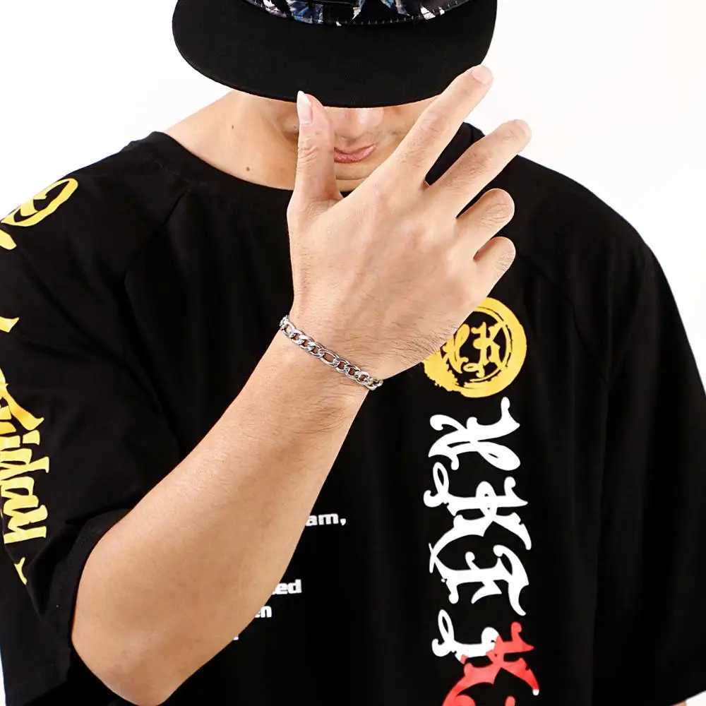 3/4/5/6/7/11mm Width Classic Simple Trendy Figaro Chain Bracelet Male Stainless Steel Wholesale JewelryX240913