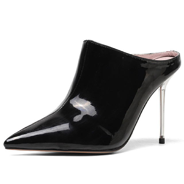 Women's Sier Slippers Sexy Mules For Women High Heels Sandals Pointed Toe Slides Party Shoes Female Black Large Size 45 2753 876