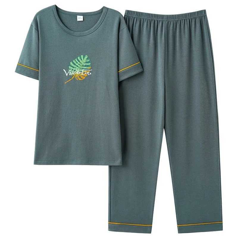 New Summer Fashion Mens Sleepwear Soft Cotton Pajamas Set for Gentleman Round Collar Grey Plain Loose Loungewear for Young Man Y240913