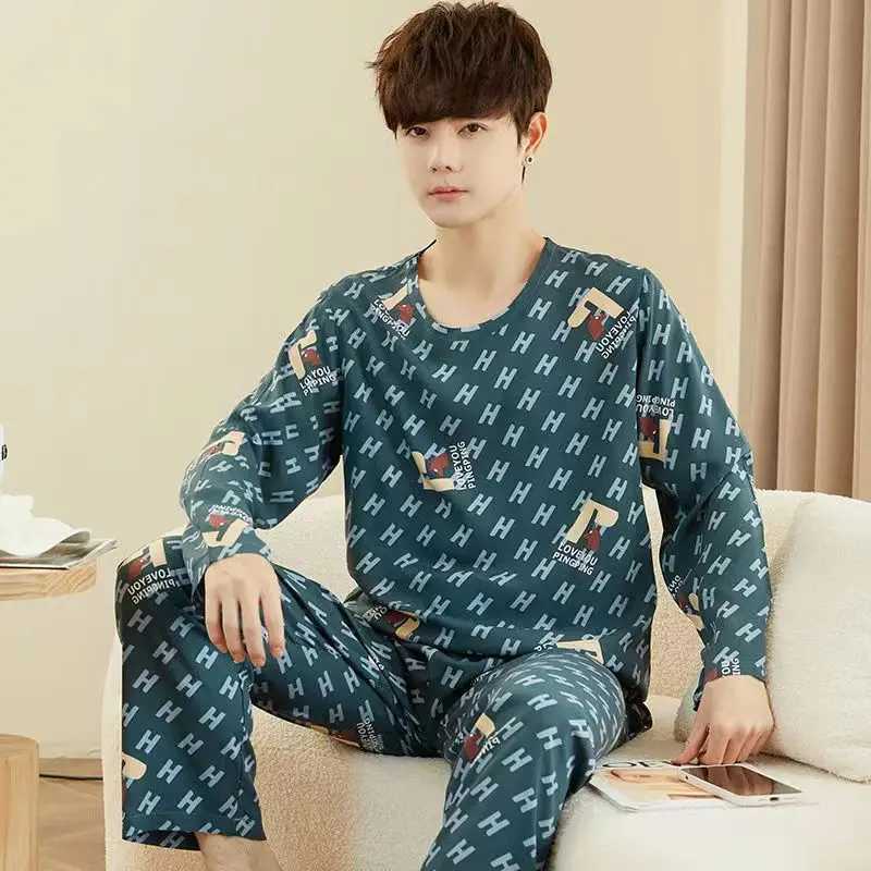 Spring And Summer New Mens Short-Sleeved Long Pants Pajamas Boys Students Casual Homewear Mens Homewear Suit Y240913