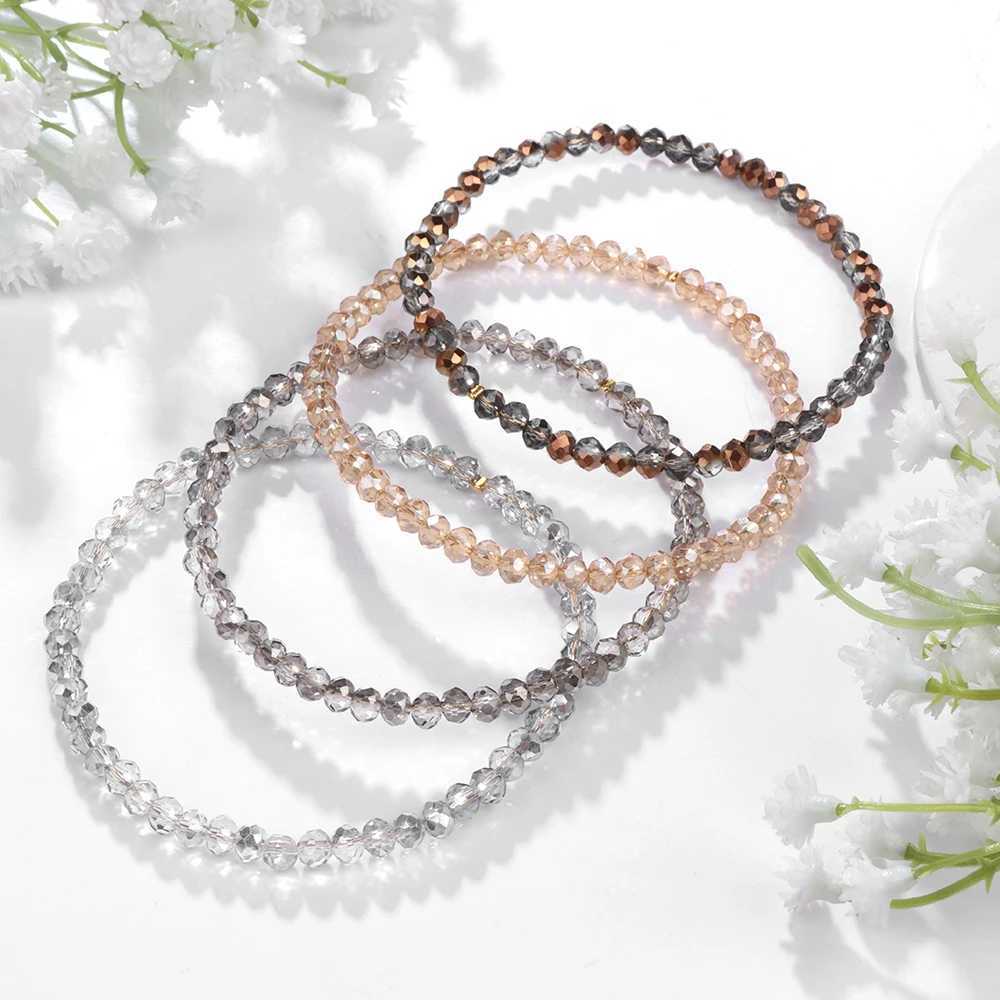 4-piece/set gold crystal bead bracelet suitable for women natural stone Austrian crystal glass elastic bracelet set jewelry W240913