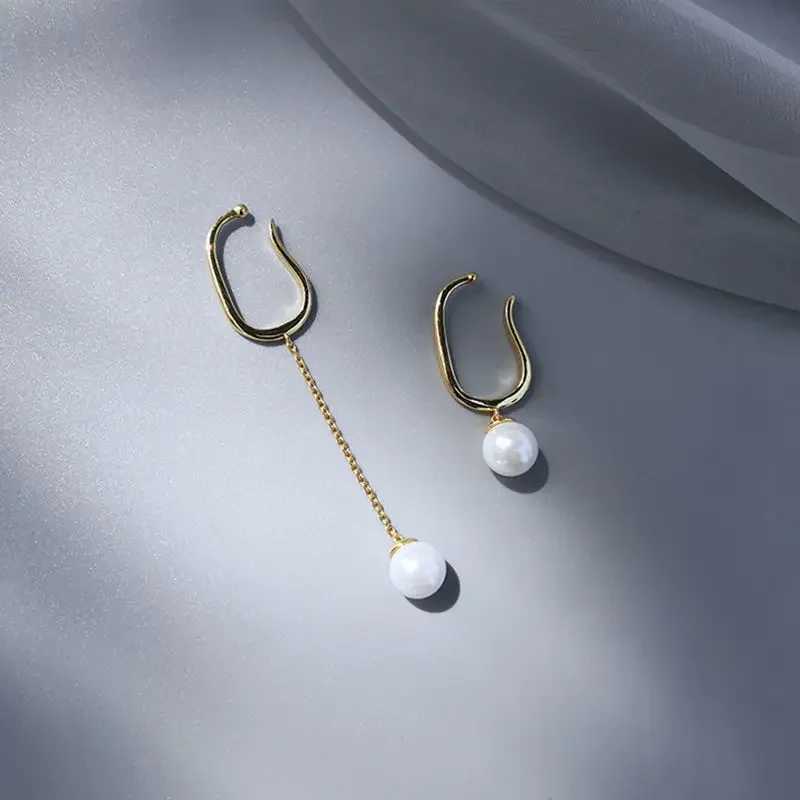 Pearl Pendant Ear Cuff Clip Earings Non-Piercing Bone Ear Ring Without Puncture Minimalist Asymmetric Earrings for Women JewelryX240913