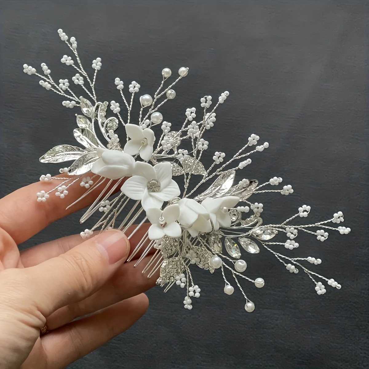 Bridal Rhinestone Ceramic Flower Side Comb Hair Clip Headpiece Wedding Hair Accessory Styling Hair Clip Headband Wedding PartyX240913