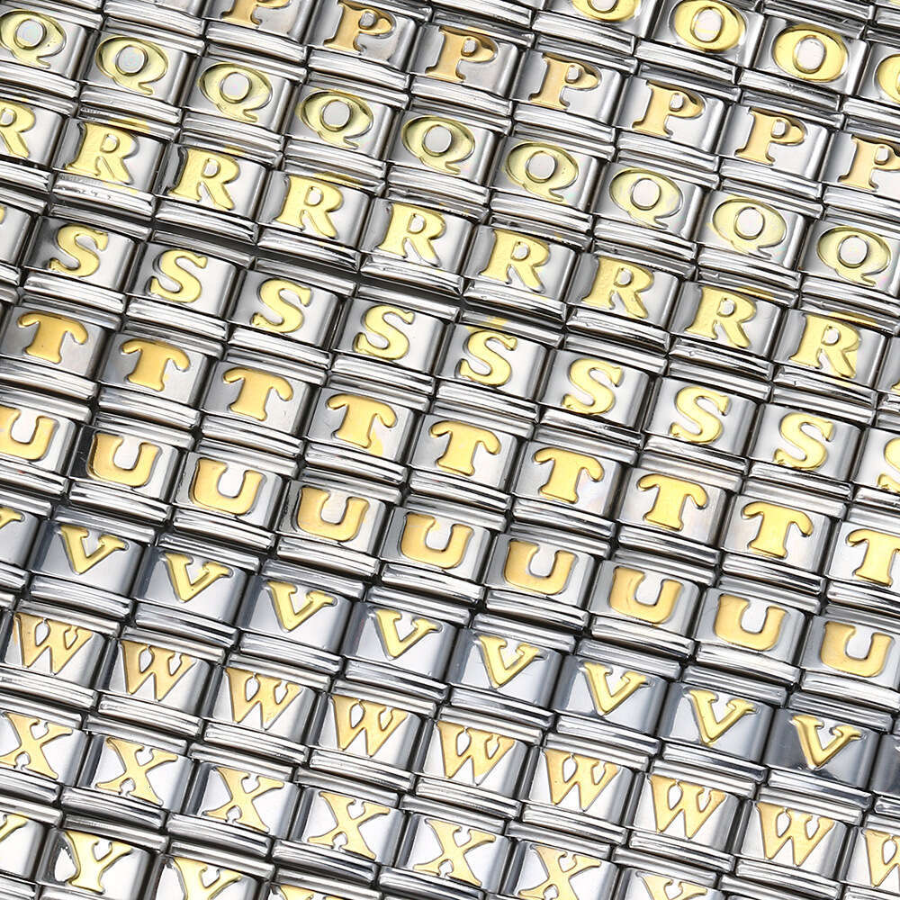 New Titanium Steel Gold Plated English Letter DIY Beads Italian Charm Bracelet Italian Charm Links Stainless Steel Fit 9mm Bracelet Jewelry DIY Making