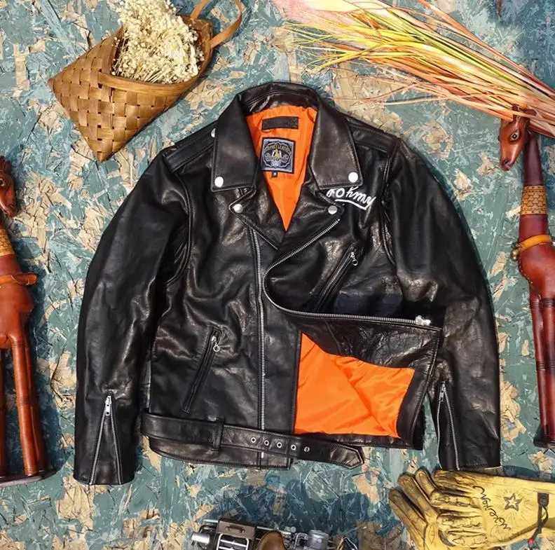 YR!Free shipping.Classic 613 motor rider style genuine leather jacket.Men quality tanned goatskin coat.Cool Horse leather clothX240913